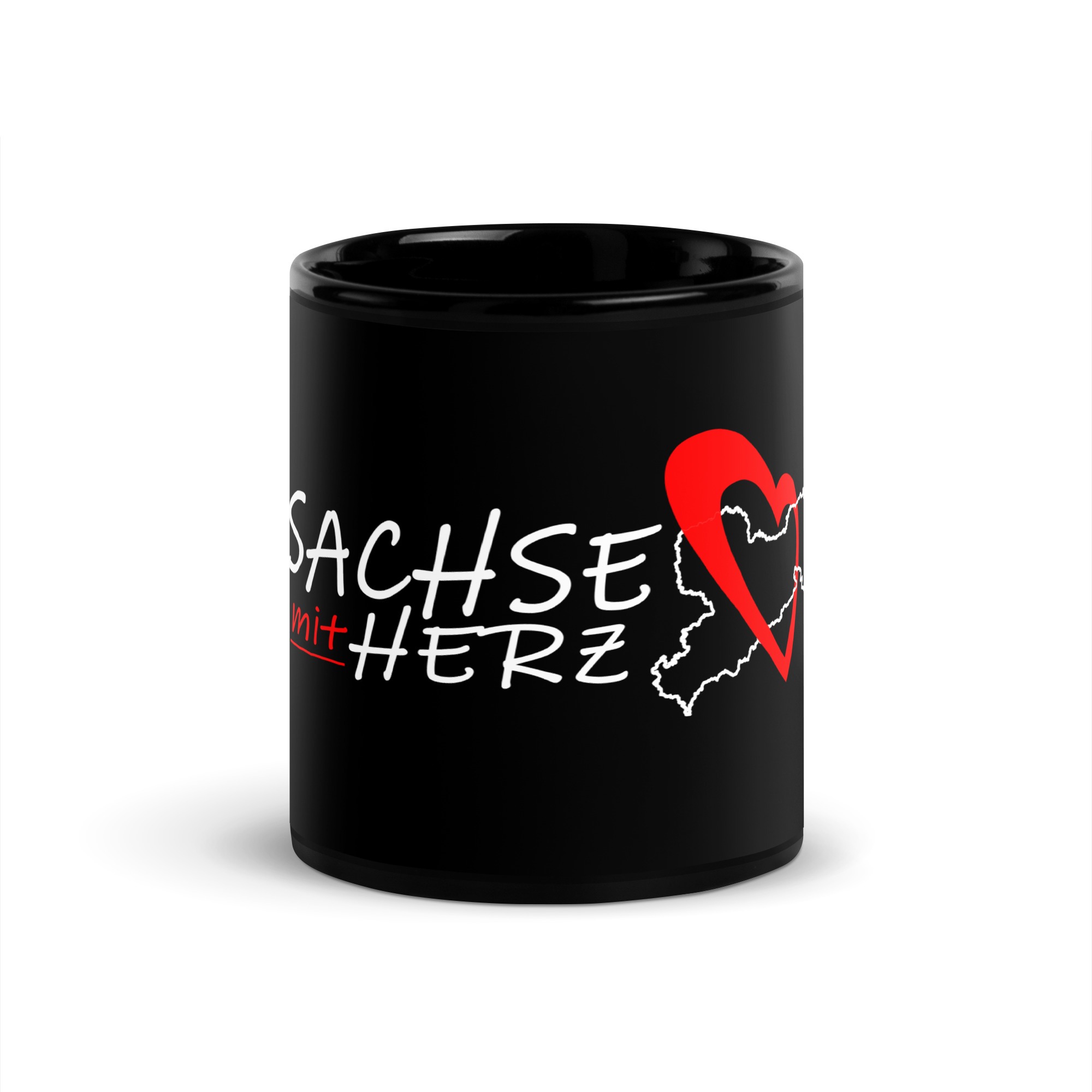 Sachse mit Herz - Schwarze glänzende Tasse